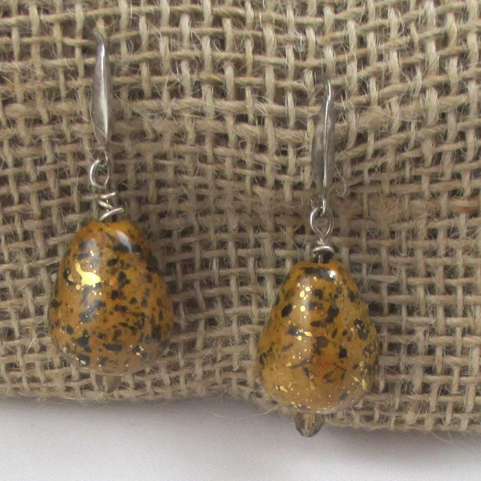 Sunset & Gold Kazuri Teardrop Handmade Earrings