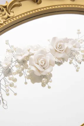 White Flowers Pearl Headband